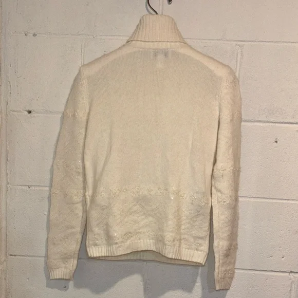 Talbots ivory sequin turtleneck sweater wool cashmere blend - Picture 9 of 9
